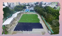 Vista aérea de la remodelación de la cancha principal y los escenarios deportivos de la Universidad del Quindío