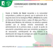 Aplicación de segunda dosis de Pfizer y Moderna