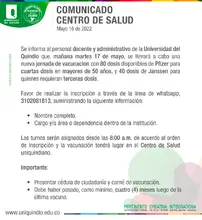 comunicado centro de salud