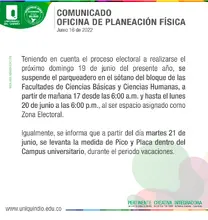 Comunicado planeacion fisica