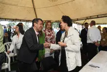 rector de la Uniquindío, Luis Fernando Polanía Obando y la ministra del Deporte, Astrid Bibiana Rodríguez Cortés