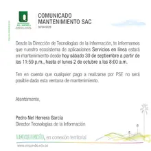 Comunicado | Mantenimiento SAC